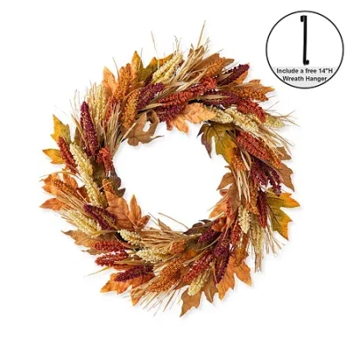 Glitzhome 24"d Fall Multi-colored Sorghum Wreath Thanksgiving Tabletop Decor