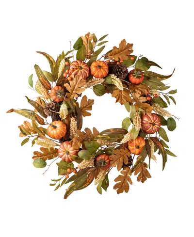 Glitzhome 24"d Fall Pumpkin Leaf Floral Wreath In Multi