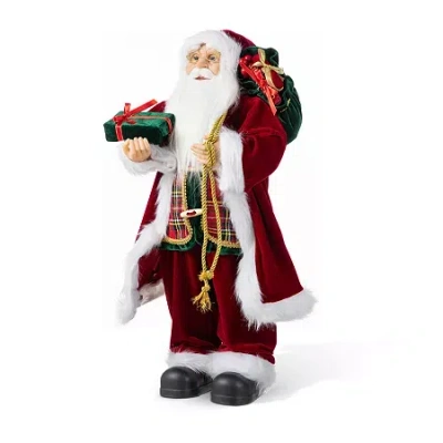 Glitzhome 24"h Faux Fur Christmas Traditional Santa Christmas Figurine In Red