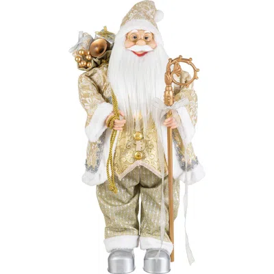 Glitzhome 24"h Faux Fur Christmas Traditional Santa Figurines In Multi