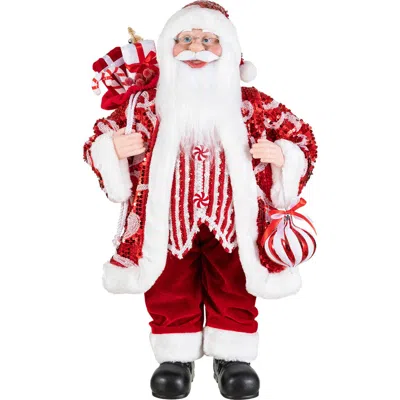 Glitzhome 24"h Faux Fur Christmas Traditional Santa Figurines In Red
