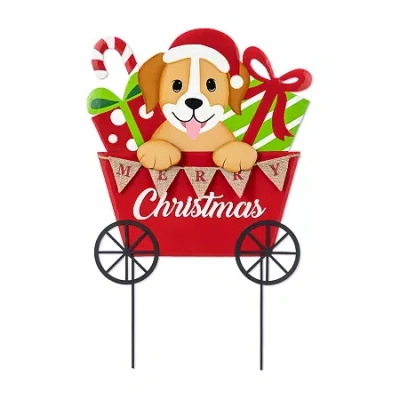 Glitzhome 24"h Metal Christmas Dog And Gift Cart Christmas Yard Art In Multi