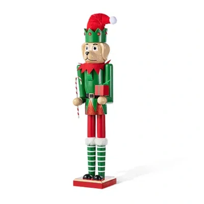 Glitzhome 24"h Wooden Christmas Dog Wood Christmas Nutcracker In Multi