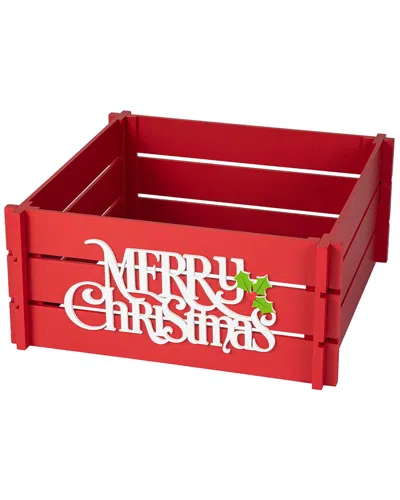 Glitzhome 24in Merry Christmas Crate Tree Collar In Red