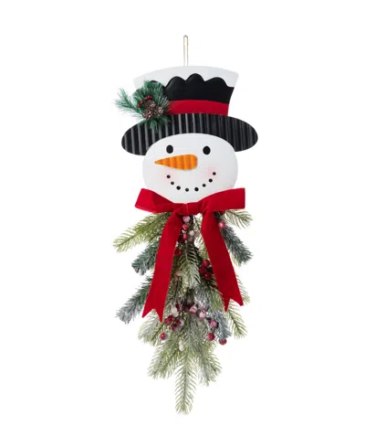 Glitzhome 25" Greenery Snowman Door Hanger In Multi