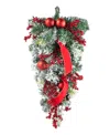 Glitzhome 25" H Flocked Berry, Ornament And Pinecone Ribbon Teardrop In Multi