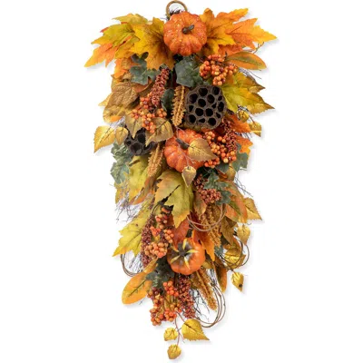 Glitzhome 25"h Fall Pumpkin Leaf Teardrop In Orange