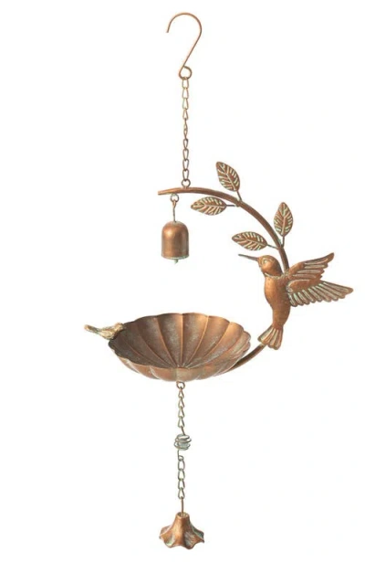 Glitzhome 25"h Metal Faux Copper Patina Finish Hummingbird Hanging Birdfeeder In Gold