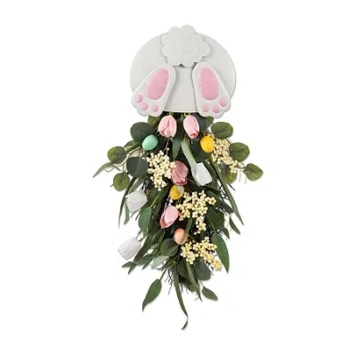 Glitzhome 26" Bunny And Tulip Teardrop Easter Tabletop Decor In Green
