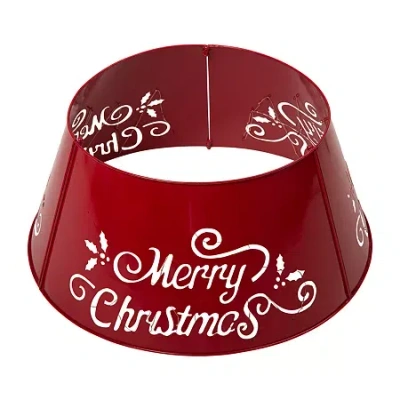 Glitzhome 26" Merry Christmas Cutout Metal Christmas Tree Collar In Red