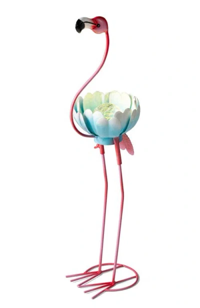 Glitzhome 26.25"h Metal Solar Standing Flamingo Garden Statue In Pink