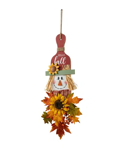 Glitzhome 26"h Fall Wooden Scarecrow Floral Door Hanger In Multi