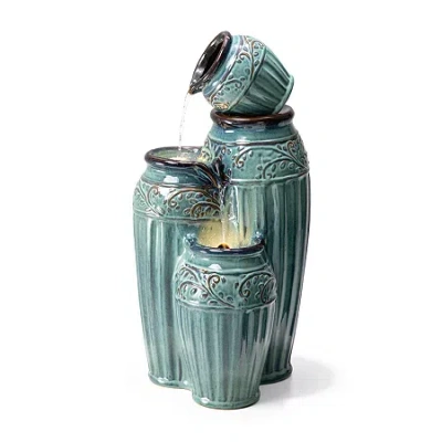 Glitzhome 27.25" Turquoise Ceramic Pot Outdoor Fountain In Blue