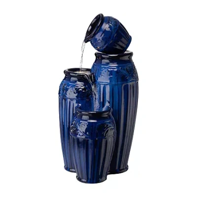 Glitzhome 27.25h Ceramic Pot Outdoor Fountains In Blue