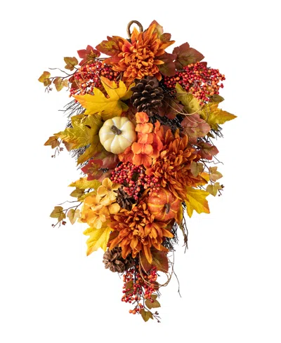Glitzhome 27"h Fall Dahlia Pumpkin, Leaf And Berry Swag In Multi