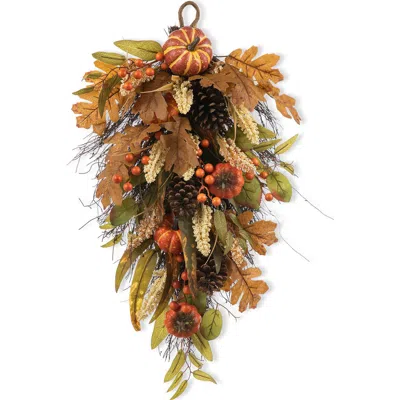 Glitzhome 27"h Fall Pumpkin Leaf Teardrop In Multi