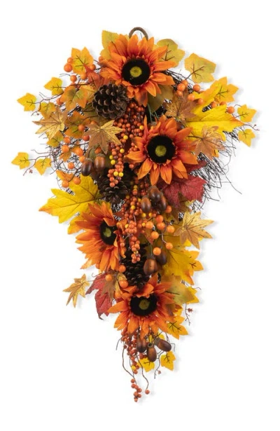 Glitzhome 27"h Fall Sunflower Maple Leaf And Berry Teardrop In Multi