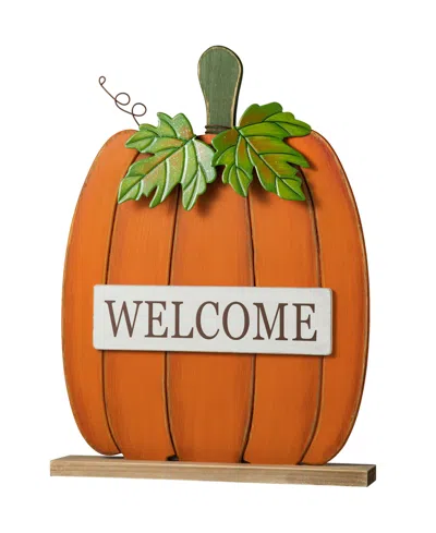 Glitzhome 27"h Fall Wood/metal "welcome" Pumpkin Porch Decor In Multi