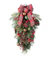 Glitzhome 28" Christmas Bell, Pinecone And Berry Bow Teardrop In Multi