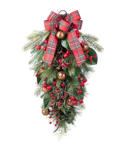 Glitzhome 28" Christmas Bell, Pinecone And Berry Bow Teardrop In Multi