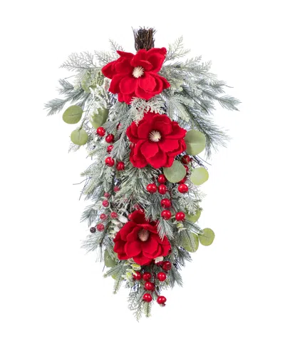 Glitzhome 28" Christmas Mangnolia Berry Teardrop In Multi