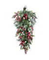 Glitzhome 28" Christmas Pomegranate Berry And Holy Leaf Teardrop In Multi