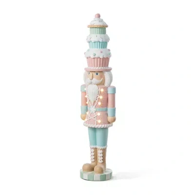 Glitzhome 28"h Lighted Macaron Pink And Blue Resin Christmas Cupcake Christmas Tabletop Decor In Multi