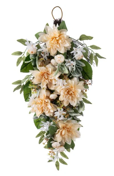 Glitzhome 28"h Peach Dahlia Artificial Floral Teardrop In Multi