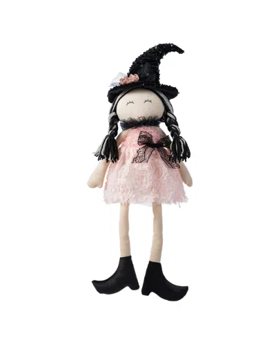 Glitzhome 29" Halloween Pink Fabric Dressed Witch Sitter In Multi