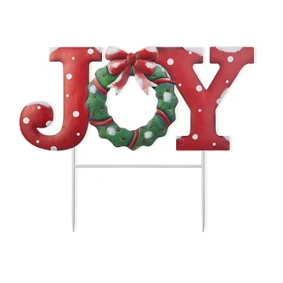 Glitzhome 29.25" Metal Joy Christmas Yard Art In Red