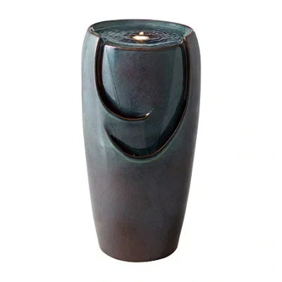 Glitzhome 29.25" Turquoise Ceramic Pot Outdoor Fountain In Gray