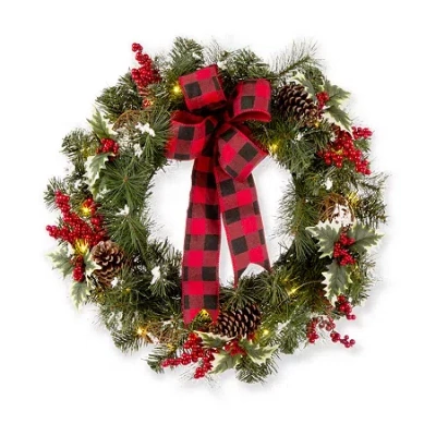 Glitzhome 2ft Snow Berry Twig Ball Wreath In Green