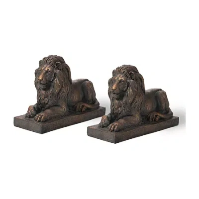 Glitzhome 2-pc. 21.5" Mgo Lion Statue Figurine In Brown