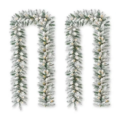 Glitzhome 2pc 6ft Pre-lit Flocked Indoor Christmas Garland In Green