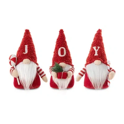Glitzhome 3-pc ''joy'' Fabric Christmas Decor Gnome In Red