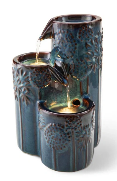 Glitzhome 3-tier Turquoise Ceramic Tabletop Fountain With Pump And Led Light In Blue