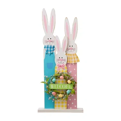 GLITZHOME 30" EASTER BUNNY FAMILY STANDING DECOR