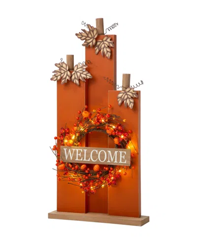 Glitzhome 30" H Fall Lighted Wooden Pumpkin Decor With Wreath In Multi