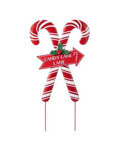 Glitzhome 30" Metal Christmas Candy Cane Yard Stake In Multi