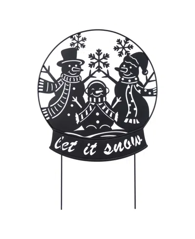 Glitzhome 30" Metal Christmas Silhouette Snowman Family Yard Stake Or Wall Decor In Black
