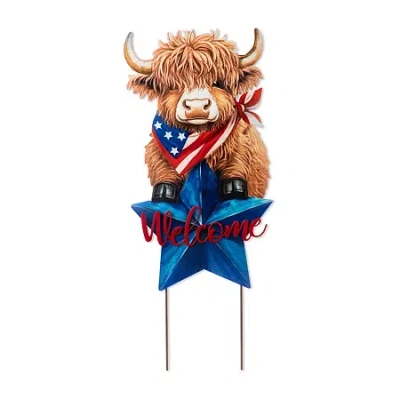 Glitzhome 30" Metal Highland Cow 4th Of July Yard Art In Brown