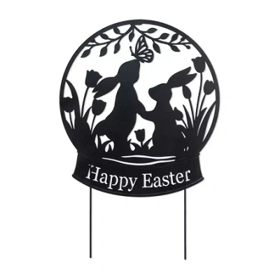 Glitzhome 30" Silhouette Bunny Couple Easter Yard Art In Black