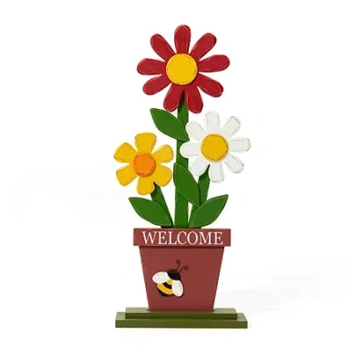 Glitzhome 30" Wooden Trio Flowers Porch Decor Outdoor Porch Sign In Red