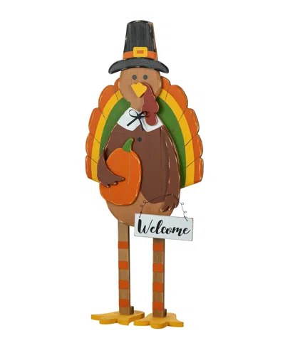 Glitzhome 30.25"h Thanksgiving Wooden Turkey Porch Decor In Multi