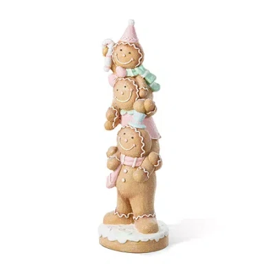 Glitzhome 30"h Christmas Macaron Pink Resin Stacked Gingerbread Man Christmas Tabletop Decor In Multi