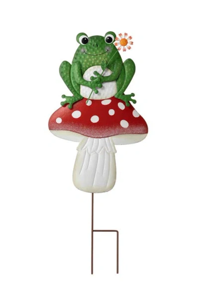Glitzhome 30"h Multi-functional 2-in-1  Metal Stacked Mushroom And Frog Garden Yardstake Wall Decor