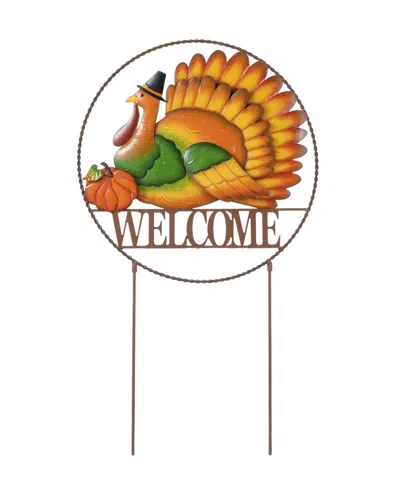 Glitzhome 30"h Thanksgiving Metal "welcome" Turkey Yard Stake In Multi