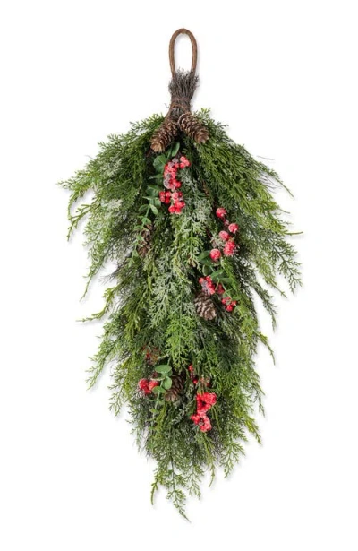 Glitzhome 31.5"h Christmas Dripping Teardrop Wreath With Pinecones In Green