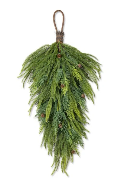 Glitzhome 31.5"h Christmas Dripping Teardrop Wreath With Pinecones In Green