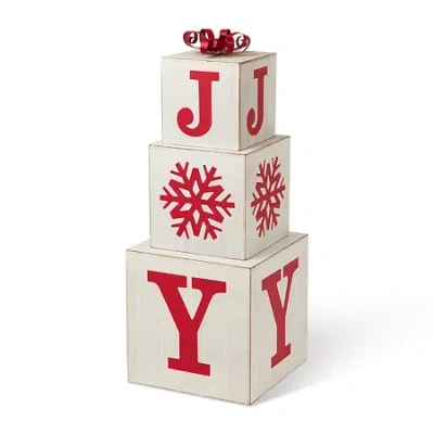 Glitzhome 31.89" Wooden Decorative Block Christmas Yard Art In Red